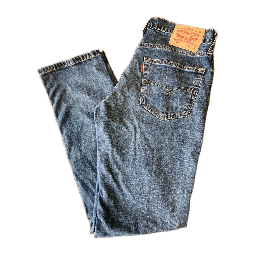 Mens Levi's 511 Denim Blue Jeans Slim Fit 32x32 Medium Wash